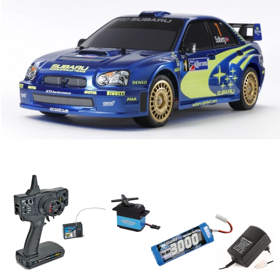 Tamiya 1:10 RC Subaru Impreza WRX 2004 Komplett Bausatz mit FB, Akku, Ladegerät - Bild 1 von 4