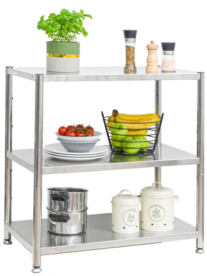 Edelstahl Küchenregal bis 120 kg Metallregal 73x40x77cm 3 Regal Böden Standregal - Bild 1 von 4