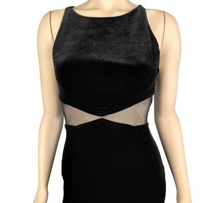 Y2K Betsy & Adam Size 7/8 Black Velvet Mesh Cutout Maxi Dress Goth Grunge Formal - Image 1 of 4