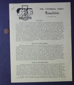 1967 Universal Peace Party 1968 Presidential Campaign two page letter UNCOMMON-- - Picture 1 of 1