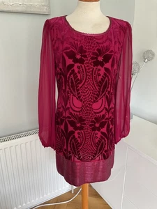 PHASE EIGHT Size 12 Berry/Burgundy Silk /Velvet/Chiffon Sequin Tunic Dress BNWT - Picture 1 of 10