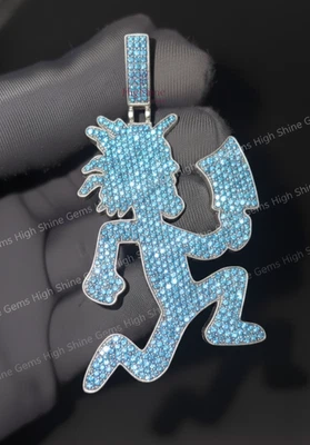 Colgante Hip Hop Helado Plata 925 Corte Redondo Color Azul Circonita cúbica Hatchetman Dije Foto 1 de 4