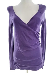 Sisley Size M Purple Wrap Blouse Cotton 100% Long Sleeve - Picture 1 of 5