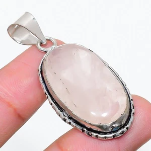 Cuarzo Rosa Piedra Preciosa Hecho a Mano 925 de Ley Plateado Joyería Colgante - Imagen 1 de 5
