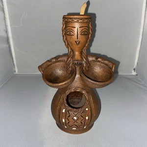 Einzigartige Volkskunst Keramik Terrakotta Salz Pfeffer Gewürzkeller mit Löffel - Bild 1 von 10