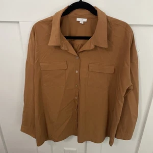 Women’s J.Jill Button front blouse-XL-Camel color-Long Sleeve-Pockets - Picture 1 of 8