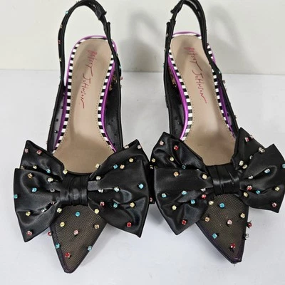 NWT Betsey Johnson  Women Sandals  Bedazzled  Leopard Heels Bow Polk A Dot 6.5M - Image 1 of 4