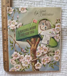 VINTAGE WALLACE BROWN BIRTHDAY CARD~KITTY IN THE MAILBOX~POP-UP - Picture 1 of 5