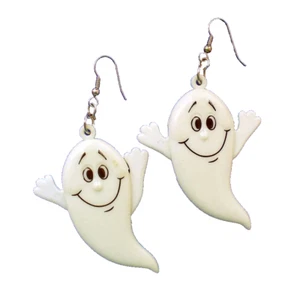 Spearhead EARRINGS Halloween Vintage GHOST Dangle Smiley MOVEMENT 1987 Holiday - Picture 1 of 3