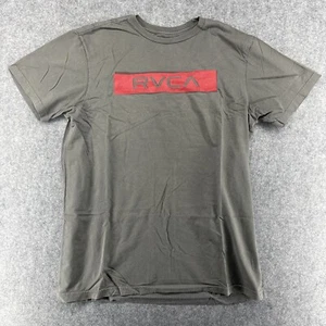 RVCA Shirt Mens L Large Gray Red Short Sleeve Cotton Casual Crew Neck - Picture 1 of 3