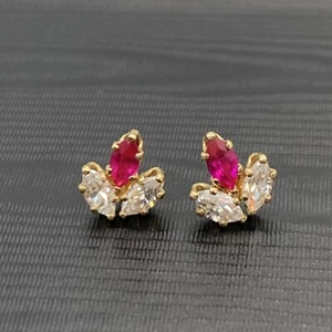1.5Ct Marquise Cut Simulated Ruby & Diamond Earrings Yellow Gold Filled MSRP $90 - Picture 1 of 11