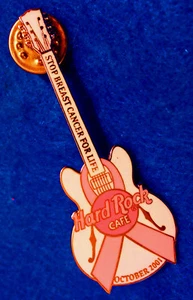 PINKTOBER 2001 STOP BREAST CANCER FOR LIFE PINK RIBBON GUITAR Hard Rock Cafe PIN - Picture 1 of 1