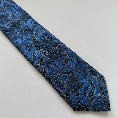 John W. Nordstrom Silk Tie Jacquard Royal Blue + Navy Paisley Necktie Italy 58" - Image 1 of 4