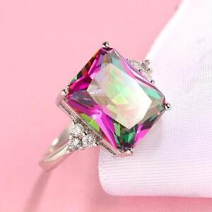 Shine Square Mystic Topaz Cubic Zirconia Gem Silver Rings Size 6-10 Holiday Gift