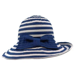Packable Striped Ribbon Hat with Large Bow - Bohemian Fashion - Foto 1 di 4