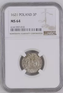 1621 Polen 3P NGC MS 64 6141397-010 TOP-POP !!!!! - Bild 1 von 2