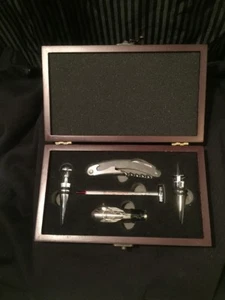 Wine Bottle Opener 5 Piece Set in Mahogany Wooden Box Corkscrew - Picture 1 of 8