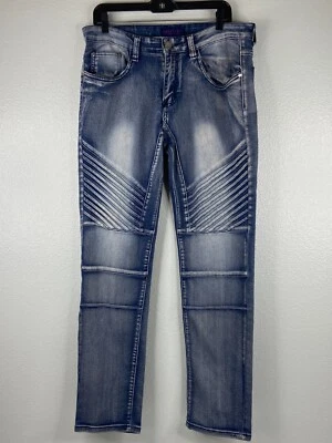 Pantalones de mezclilla imperious para hombre 36/32 azules lavado ácido panel ondulado ropa urbana Foto 1 de 4