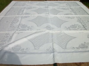 White Damask Tablecloth 46" X 54" Vintage Table Cover TC95 - Picture 1 of 10