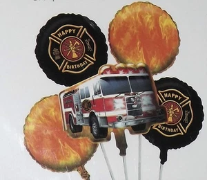 Fire Watch Balloon Cluster, 5p Balloon Bouquet Fire Department Birthday Party - Picture 1 of 1