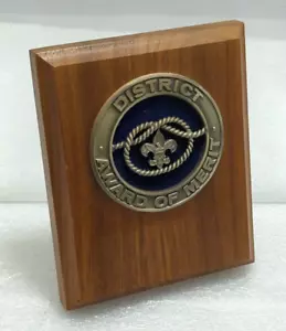 Vintage Boy Scouts of America BSA DISTRICT AWARD OF MERIT Hard Wood Plaque - Picture 1 of 4