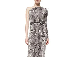 $498 NWT DVF PYTOL One Shoulder Silk Python Grey Dress sz 4 - Picture 1 of 10