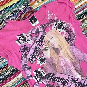 Vintage y2k 2000s Hannah Montana Miley Cyrus Disney Graphic Pink T Shirt L 10-12 - Picture 1 of 6