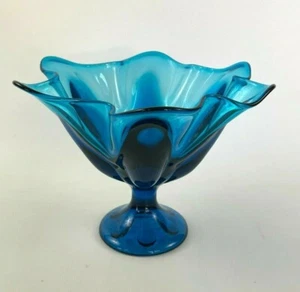 L.E. Smith Glass Co peacock blue compote or footed bowl #6101 SIMPLICITY c.1967 - Picture 1 of 6