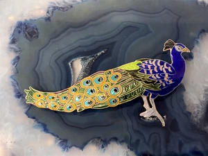 PEACOCK ENAMELED STERLING SILVER BROOCH PIN ZARAH JEWELRY 925 - Picture 1 of 8