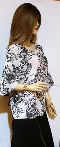 Calvin Klein Women's Printed Chiffon Lined Peasant Blouse-M - Picture 1 of 2