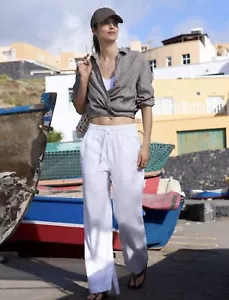Athleta ST S TALL Retreat Linen High Rise Wide Leg Pant White Summer Pants NWT - Picture 1 of 5