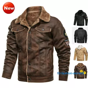 Mens Bomber Flight Fleece Fur Jacket Winter Coats Pilot Military Casual Outwear - Picture 1 of 20
