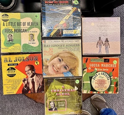 VINTAGE 7" RECORD BOX SET & REEL TO REEL LOT AL JOLSON RAY CONNIFF SINGERS SOUSA - Image 1 of 4