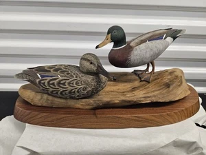 Massive Decoys Bird Duck Decoy Vintage 1987 TOM AHERN Wood Base Carved Figure - Bild 1 von 15