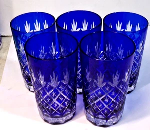 Edo Kiriko? KOBALTBLAU GESCHLIFFEN AUF KLAR Kristall Becher - 5er Set, 4,5" x 2,5" - Bild 1 von 7