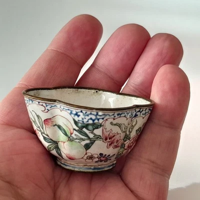 Antik China Cloisonne Schale Tasse Blumenmalerei Emaile - Bild 1 von 4