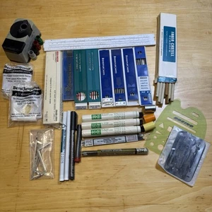 VINTAGE DRAFTING TABLE DRAWER LOT LEADS, LEAD SHARPENER, ERASERS, SLIDE RULE + - Picture 1 of 9