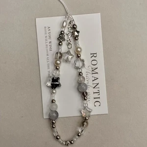 Silver Star Phone Strap Charm Gift Chain Lanyard Universal Beaded Pendant - Photo 1 sur 6
