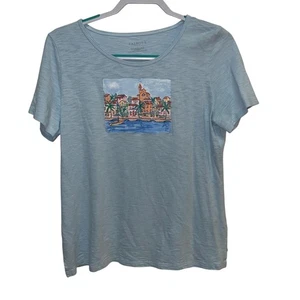 Talbots Women's Blue Graphic Tee T-Shirt Short Sleeve Casual Top L - Picture 1 of 6