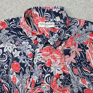 Tori Richard Uniformen Hemd Herren XL rot/blau geblümt Hawaii 100% Baumwolle S/S - Bild 1 von 14
