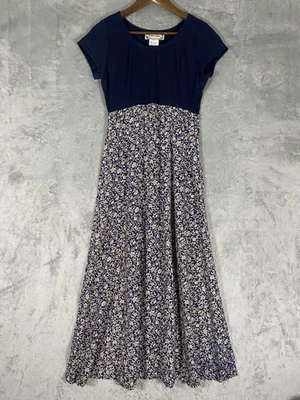 Vintage Jonathan Martin Dress Womens Size 9 Navy Blue Floral Maxi Classic Career - Image 1 of 4
