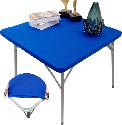 Cubierta de mesa cuadrada ajustada azul cubierta de cóctel spandex lengüeta de mesa elástica Foto 1 de 4