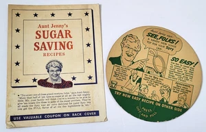 2 VTG SPRY ADVERTISING Pcs WWII Aunt Jenny's Sugar Savings Recipes & Can Insert - Picture 1 of 4