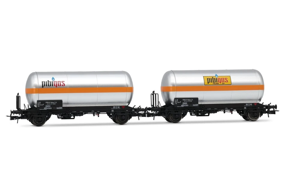 RIVAROSSI HR6621 FS, 2-unit pack 2-axle gas tank wagons, silver with orange stri - Photo 1/1