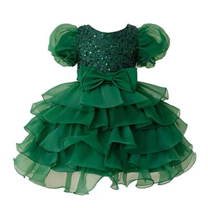 Baby Girls Tutu Pageant Princess Dress Sweet Party Sparkly Sequins Puff Sleeves - Picture 1 of 62