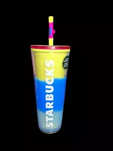 Starbucks 2023 Spring Straw Topper Blue Wave Color Changing Tumbler Cup 24oz NWT - Picture 1 of 4