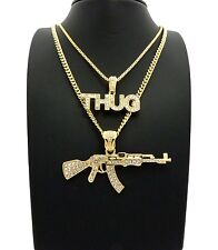 Hip Hop THUG, Machine Gun Pendant 24", 30" Chain 2 Necklace Set RC2409G
