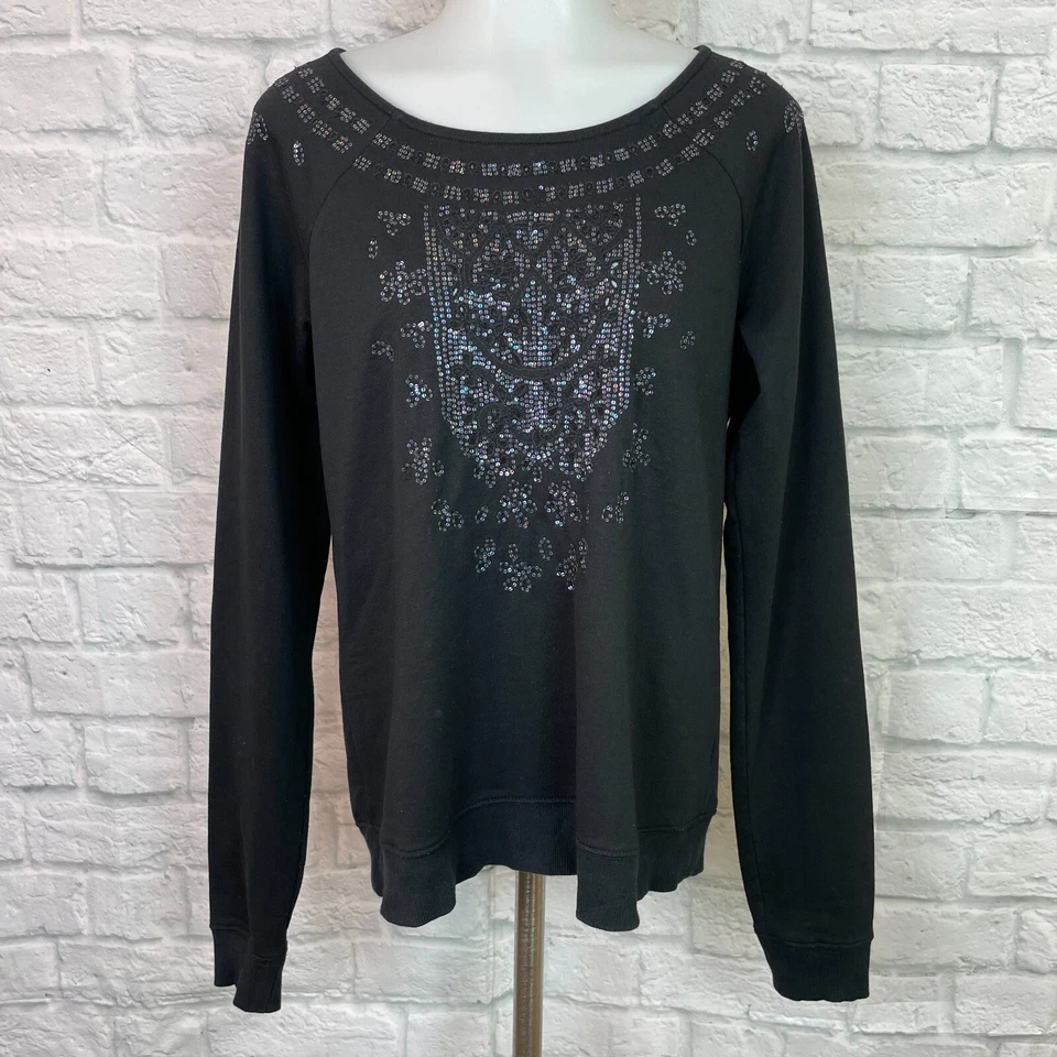 Sudadera Silence + Noise Grande Negra Lentejuelas Adornada Ojales Bordados Foto 1 de 4