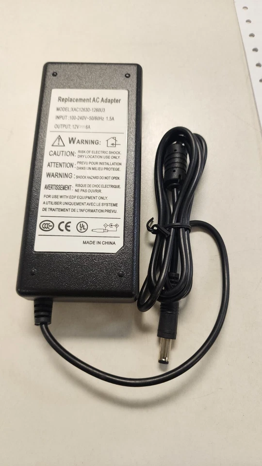 12V 6A XAC1263D-1260U3 AC-DC Adapter Charger Power Supply Cord For LCD Monitor Y - Image 1 of 3