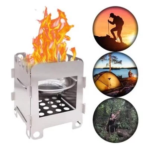 Stainless Steel Wood Burning Folding Camping Stove Lightweight Camping Hiking E0 - Picture 1 of 12